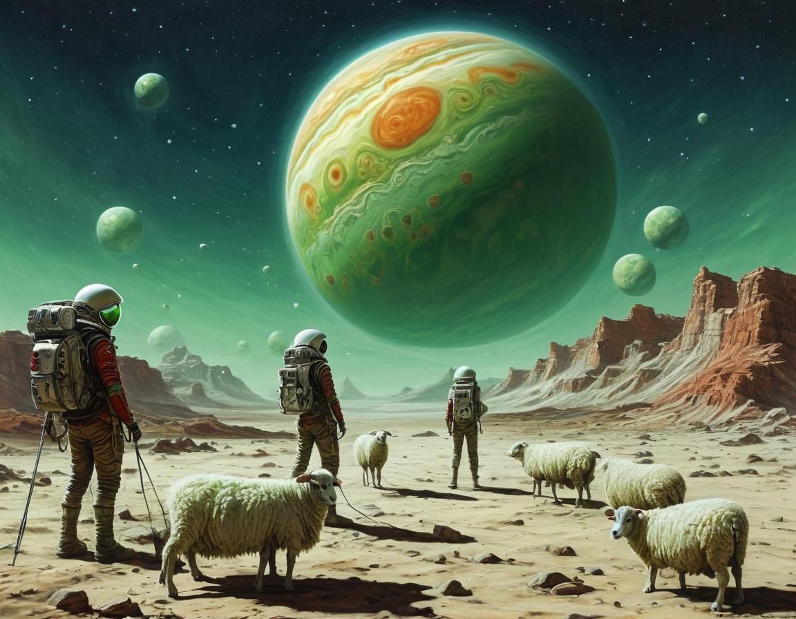 Martian Shepherds herding sheep under Jupiter's Big Red Spot...