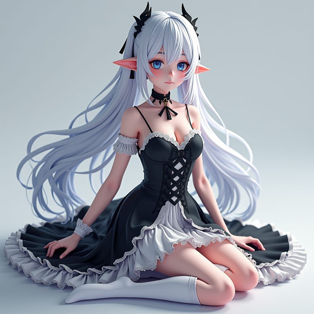 Elegant Elf Woman in Anime Style 3D Rendering