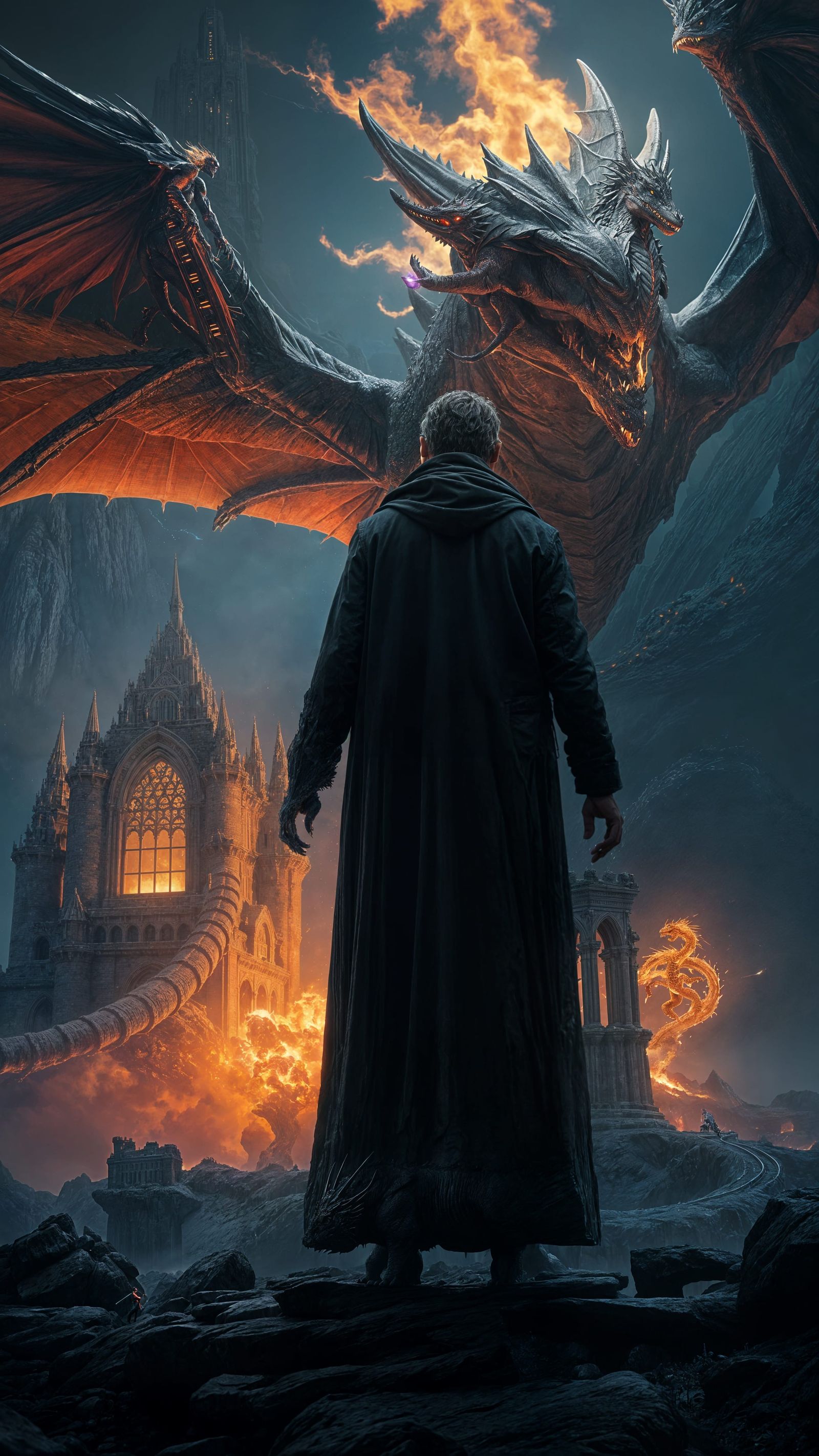 Sorcerer vs Dragon in Epic Fire Magic Battle