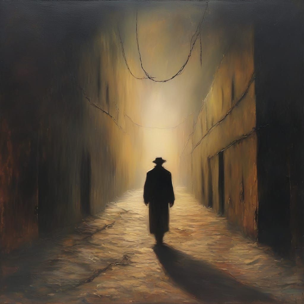 Eerie Surrealist Figure Walks a Shadowy Path