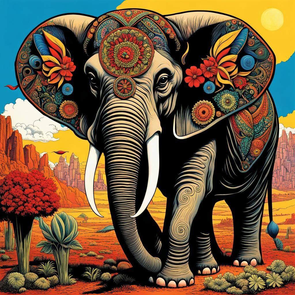 Festive Disco Elephant in Final Fantasy Style