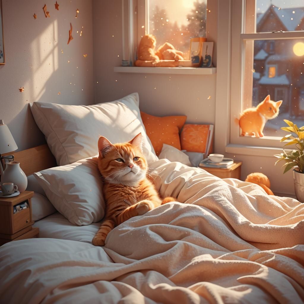 Playful 3D Render of Cat Waking Person