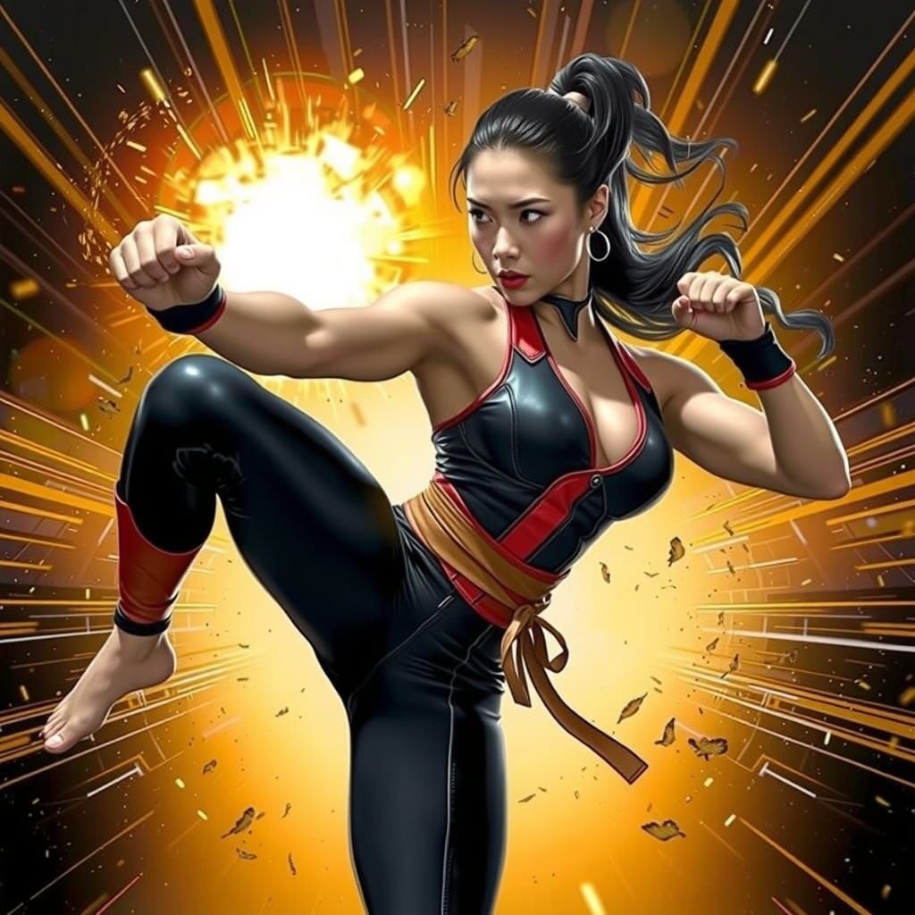 Epic Martial Arts Fight Scene in Futuristic Style