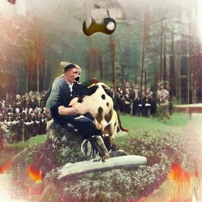 Absurdist Image: Person Riding a Cow