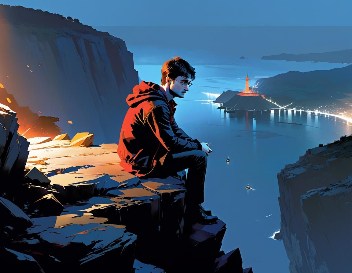 Depressed Man on Cliff: Digital Illustration