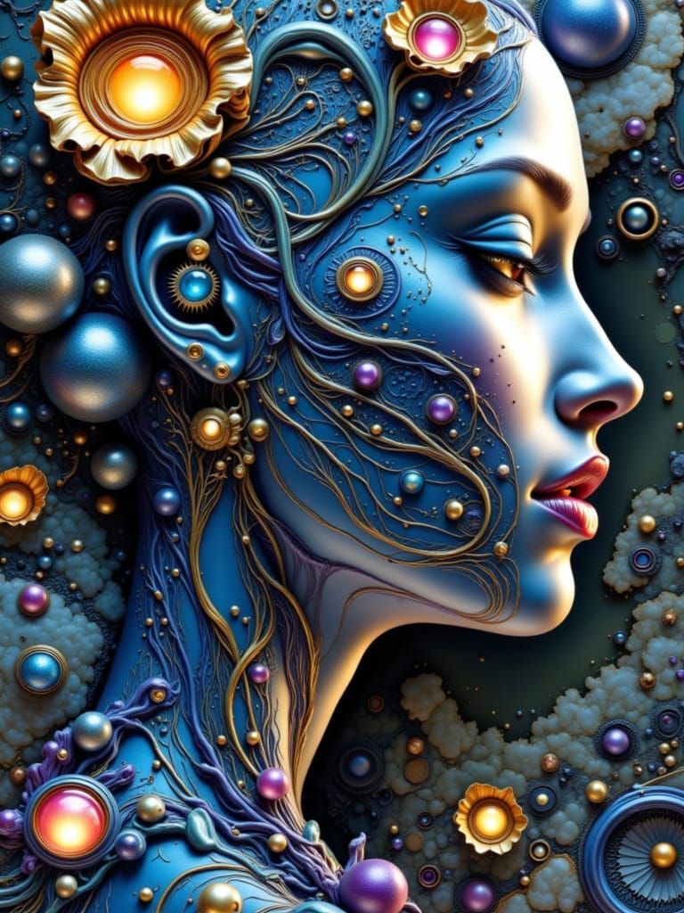 Elegant Lady with Geometric Designs in 3D Shading