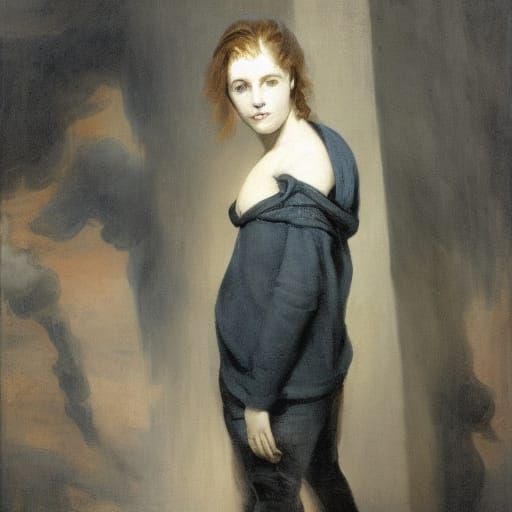 Modern Woman in Ruins: Expressionist Portrait