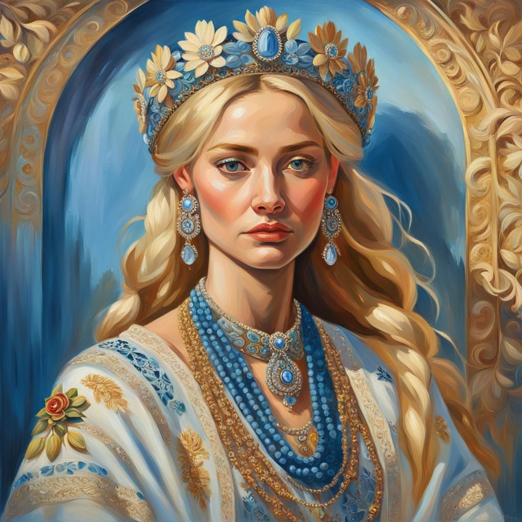 Russian Beauty in Traditional Slavic Clothing