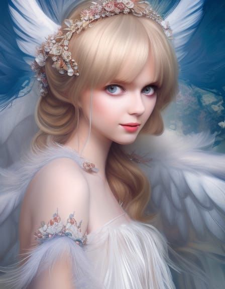 Disney Princess in Angel Swan Dress, Anime Style