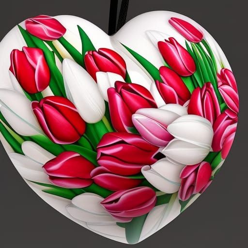 Tulips in Crystal Waterball with Windmill View