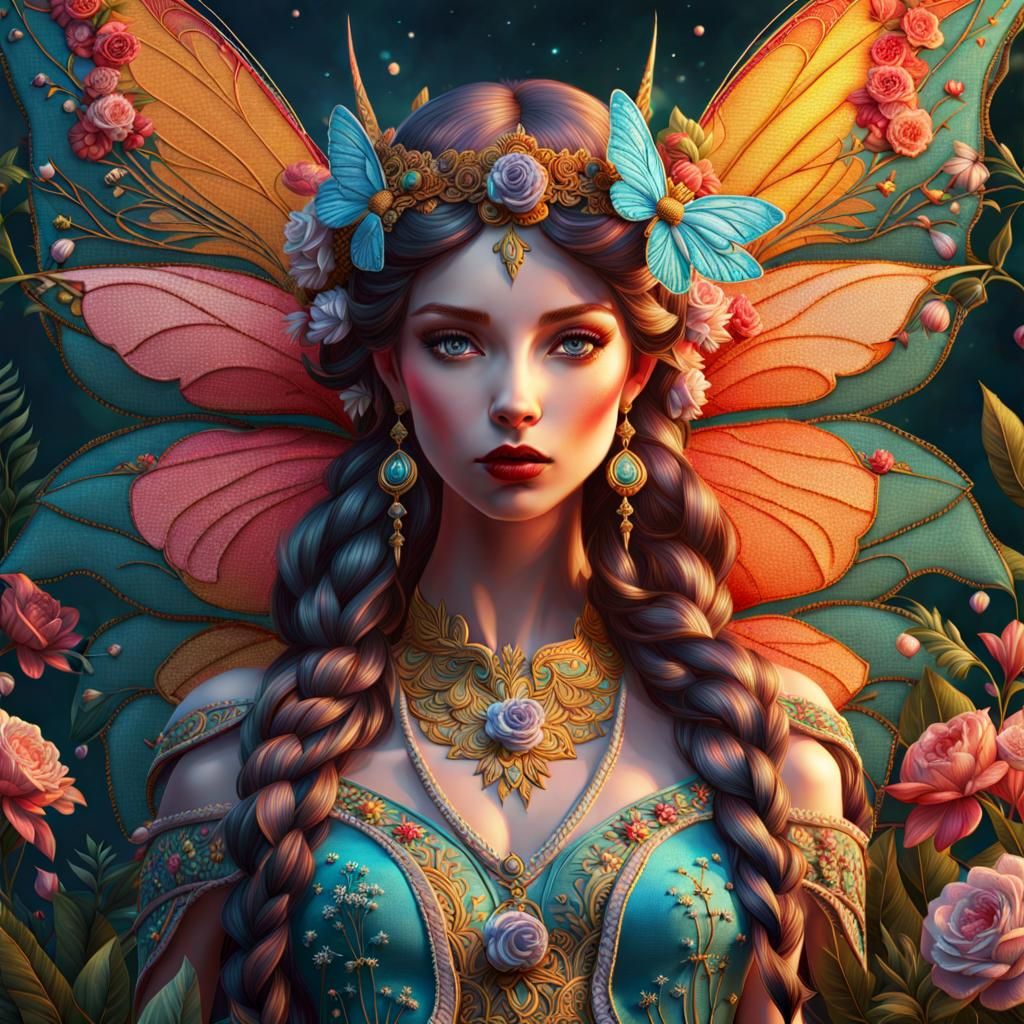 Intricate Embroidered Fairy Girl in Fabric