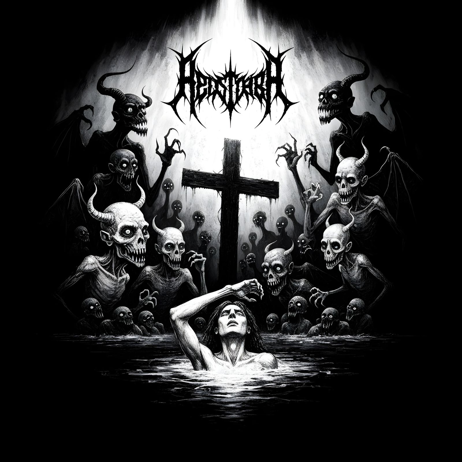 Monochromatic Dark Fantasy Drowning Horror Art