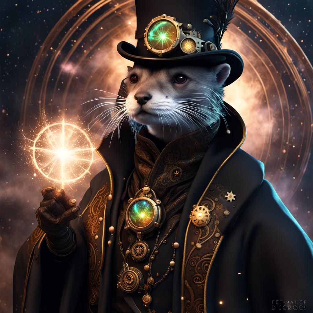 Steampunk Otter Warlock Portrait with Exploding Stars