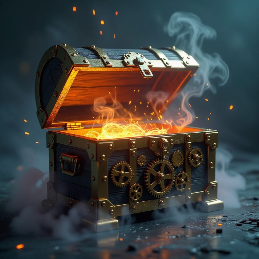 Steampunk Treasure Chest Emitting Neon Light Glow