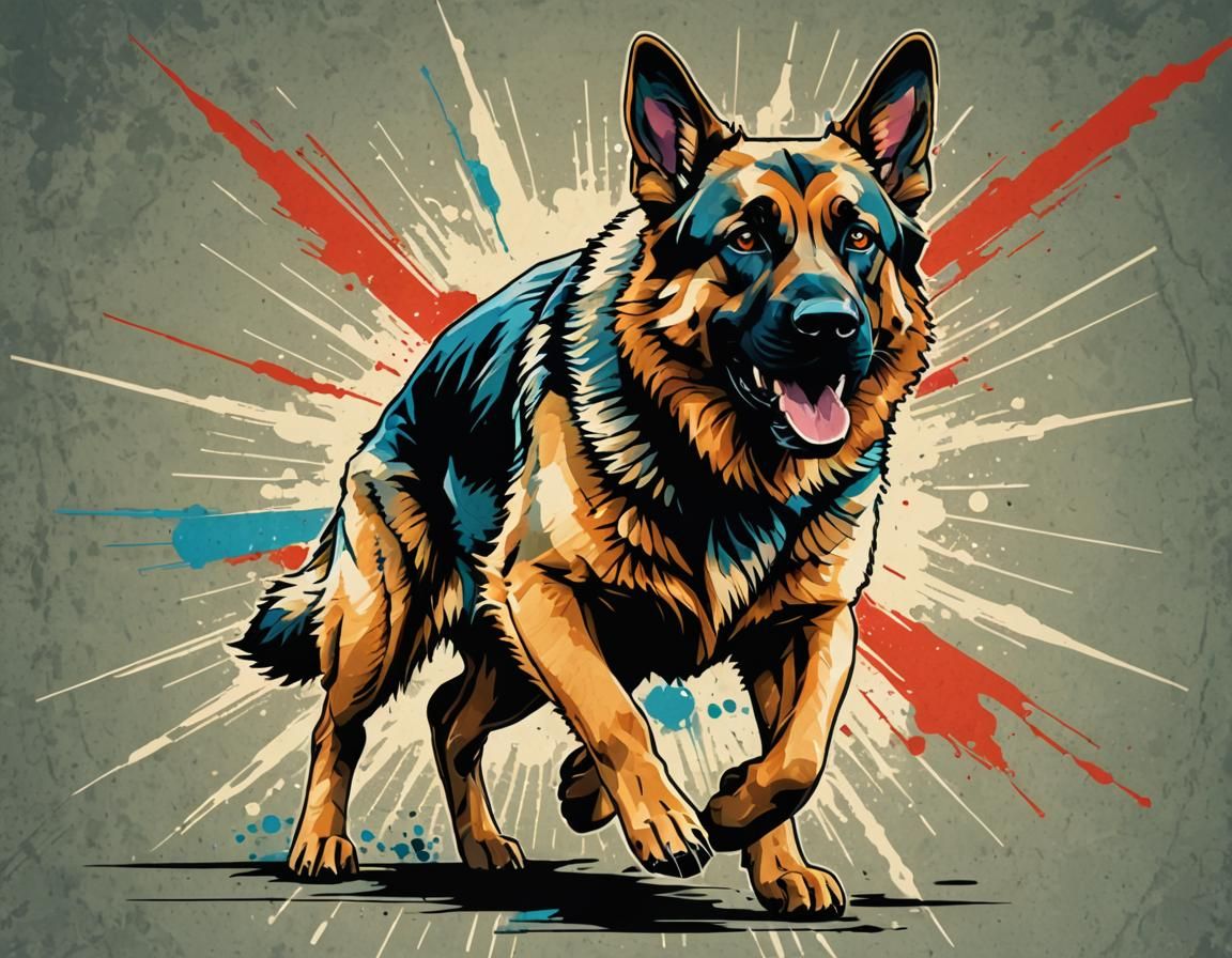 Fierce German Shepherd in Pop Art Style