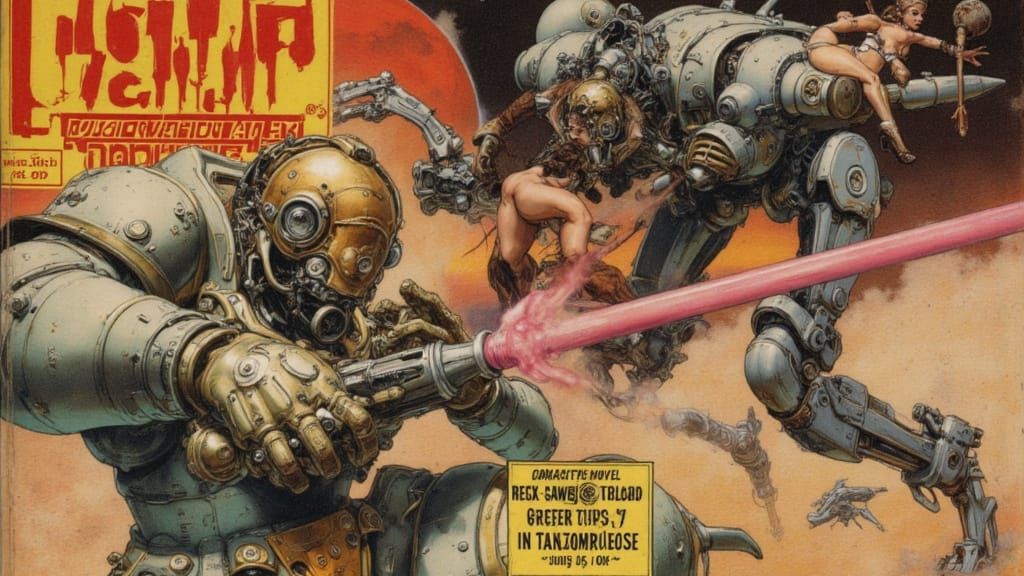 1940s Pulp Sci-Fi Magazine Cover: Rex Starfire vs Robo-Squid