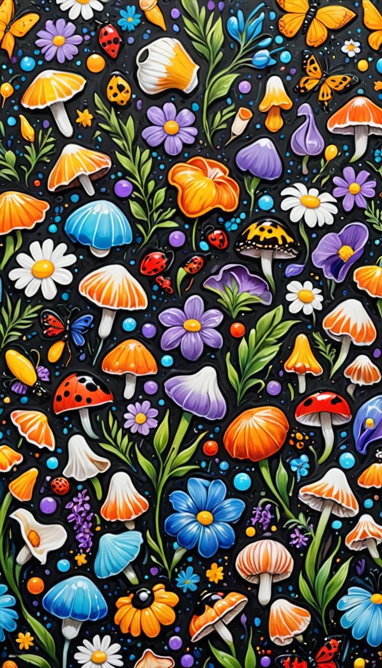 Graffiti Art Garden with Flowers and Insects