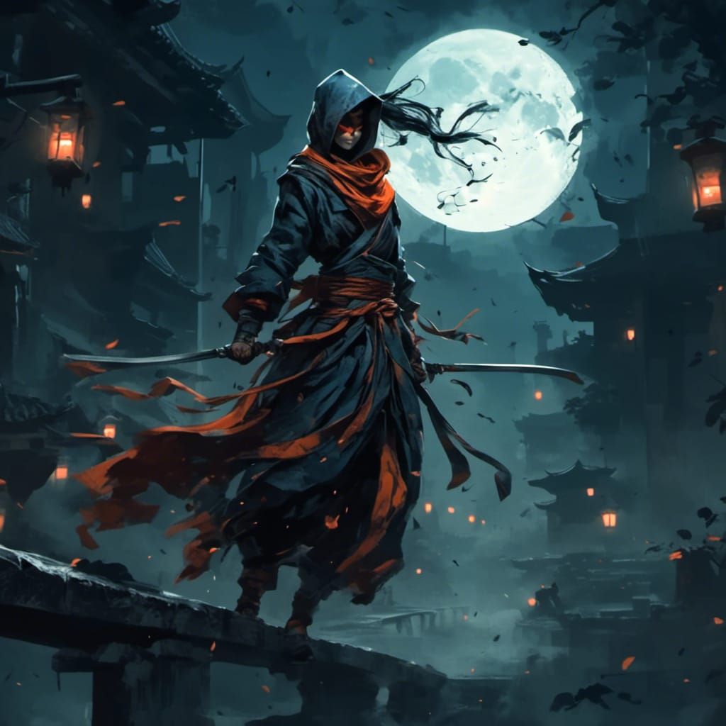 Ninja Assassin in Moonlight: Cinematic Concept Art