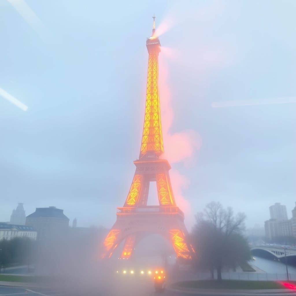 Eiffel Tower Formed by Bus Window Frost