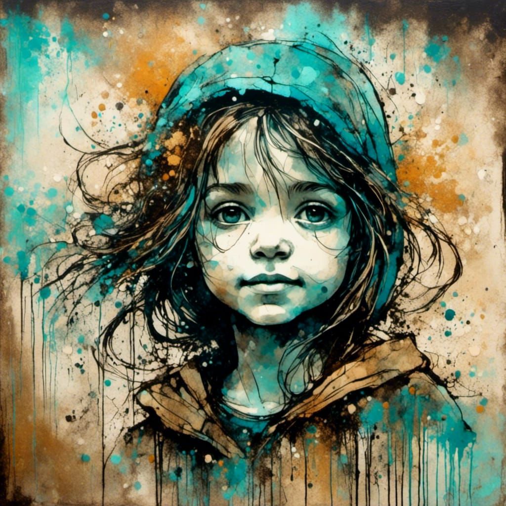 Cute Girl Urban Wall Art in Spraypaint Style