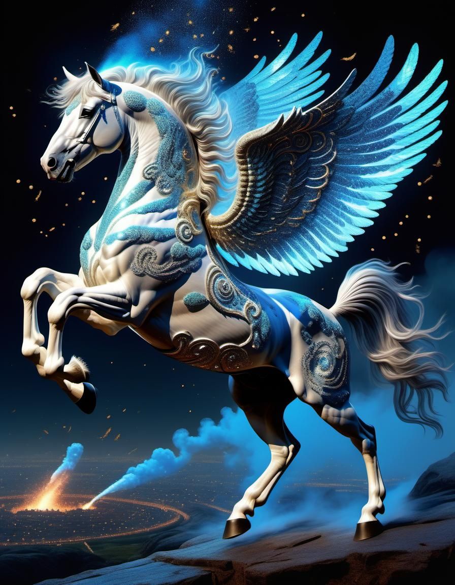 Detailed Pegasus with Glitter in Digital Art Style