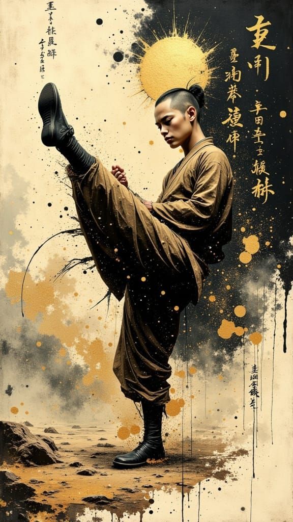 Martial Artist Dissolving in Mystical Wind