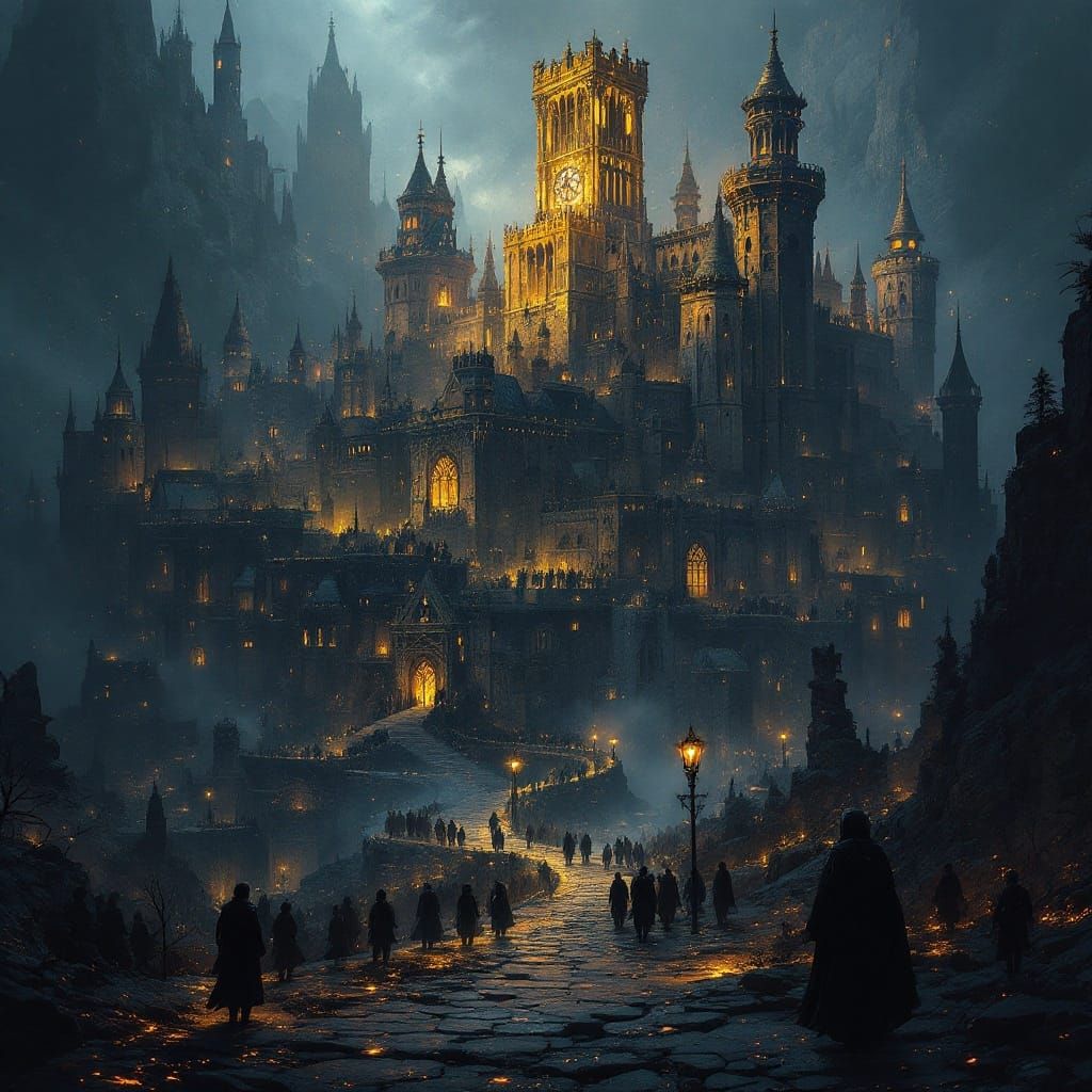 Dark Fantasy Realm in Muted Medieval Style