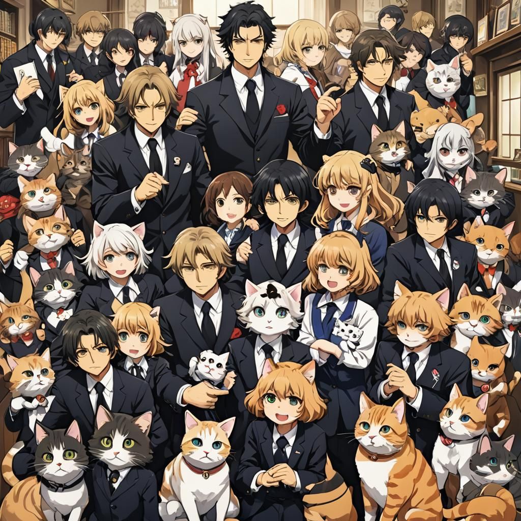Anime Style: Cosa Nostra Family with Cat