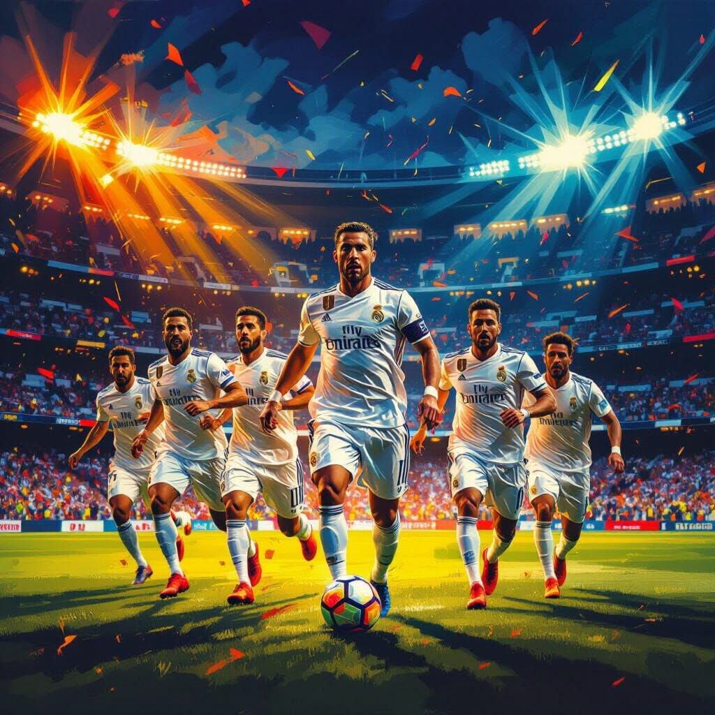 Real Madrid Stars at Santiago Bernabéu in Photorealistic Sty...