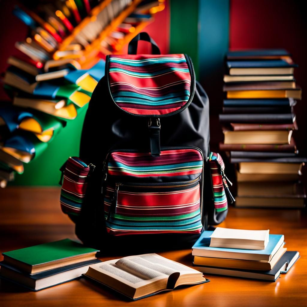 Teen's Backpack with Books in Sharp Focus