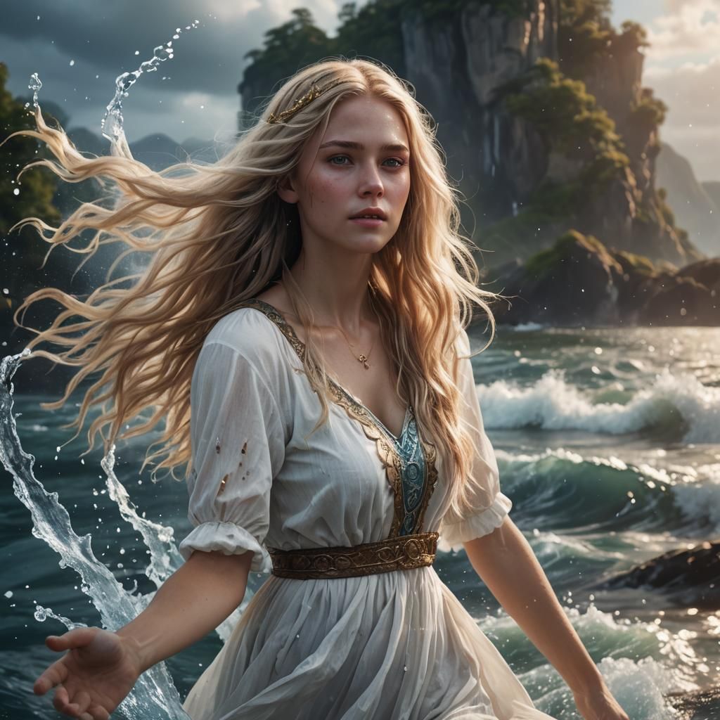 Blonde Woman with Water Background in Fantasy Art