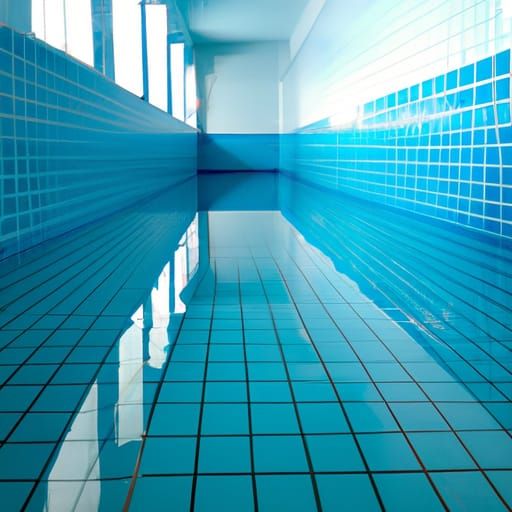 Surreal Flooded Pool Hallway in Cool Colors
