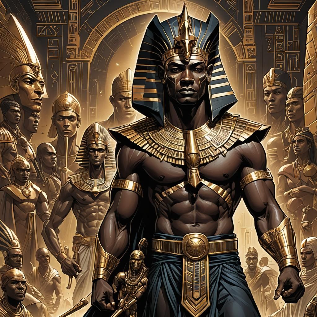Black Pharaoh Superhero in Comic Book Style