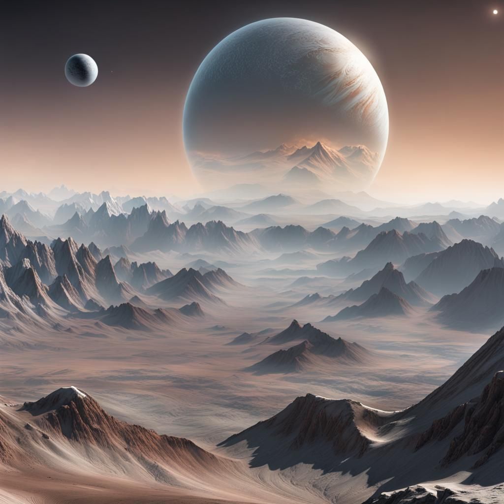 Exoplanet Landscape with Silver Nickel Mountains