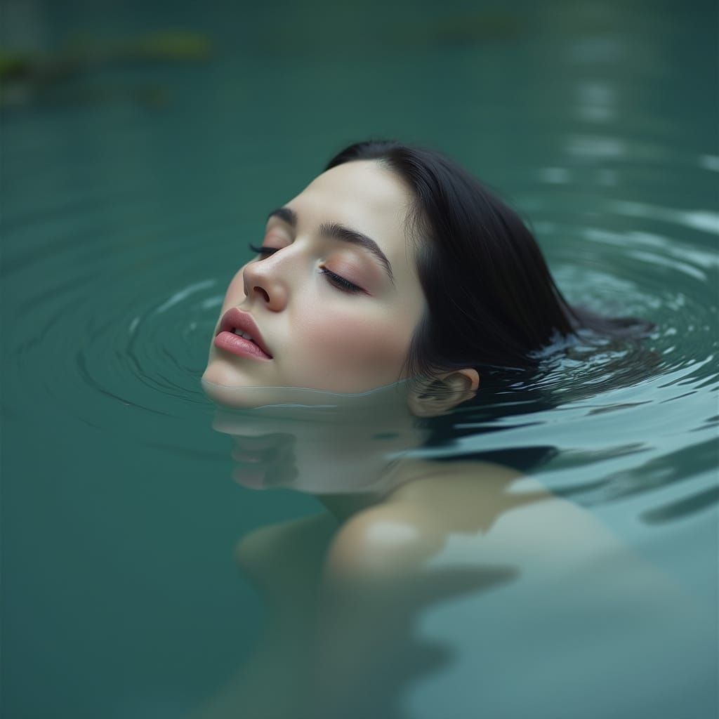 Serene Goddess Rises from the Calm Water in a Dreamlike Aest...
