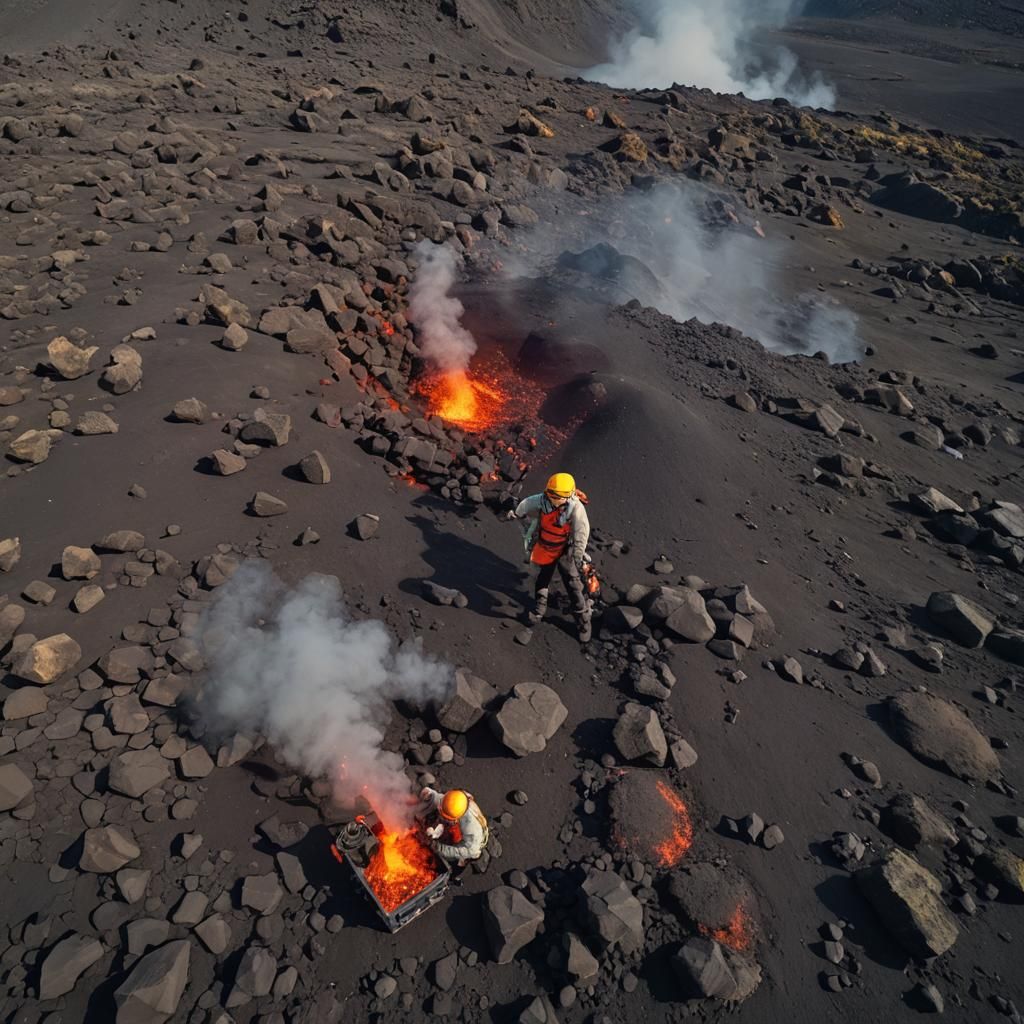 Iceland Volcano Expedition Collecting Lava Samples