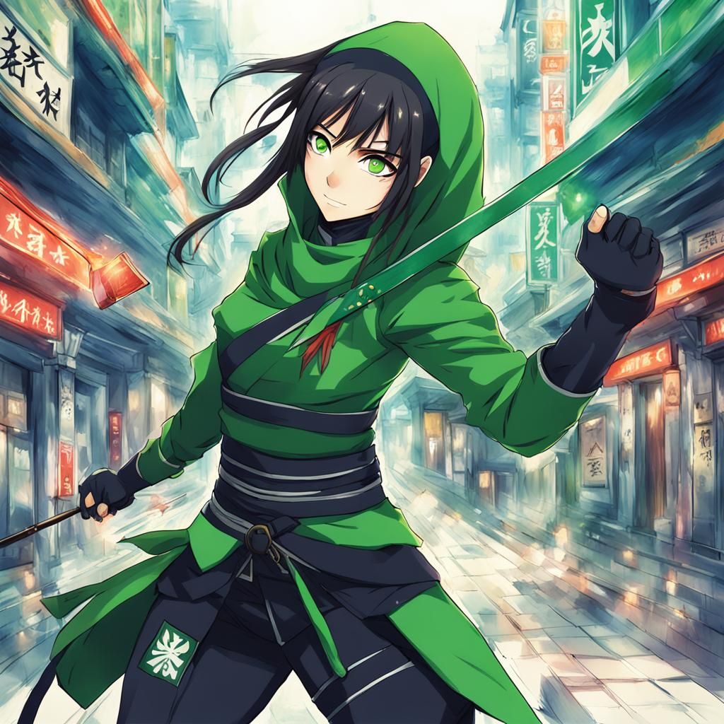 Green Ninja in Anime Style