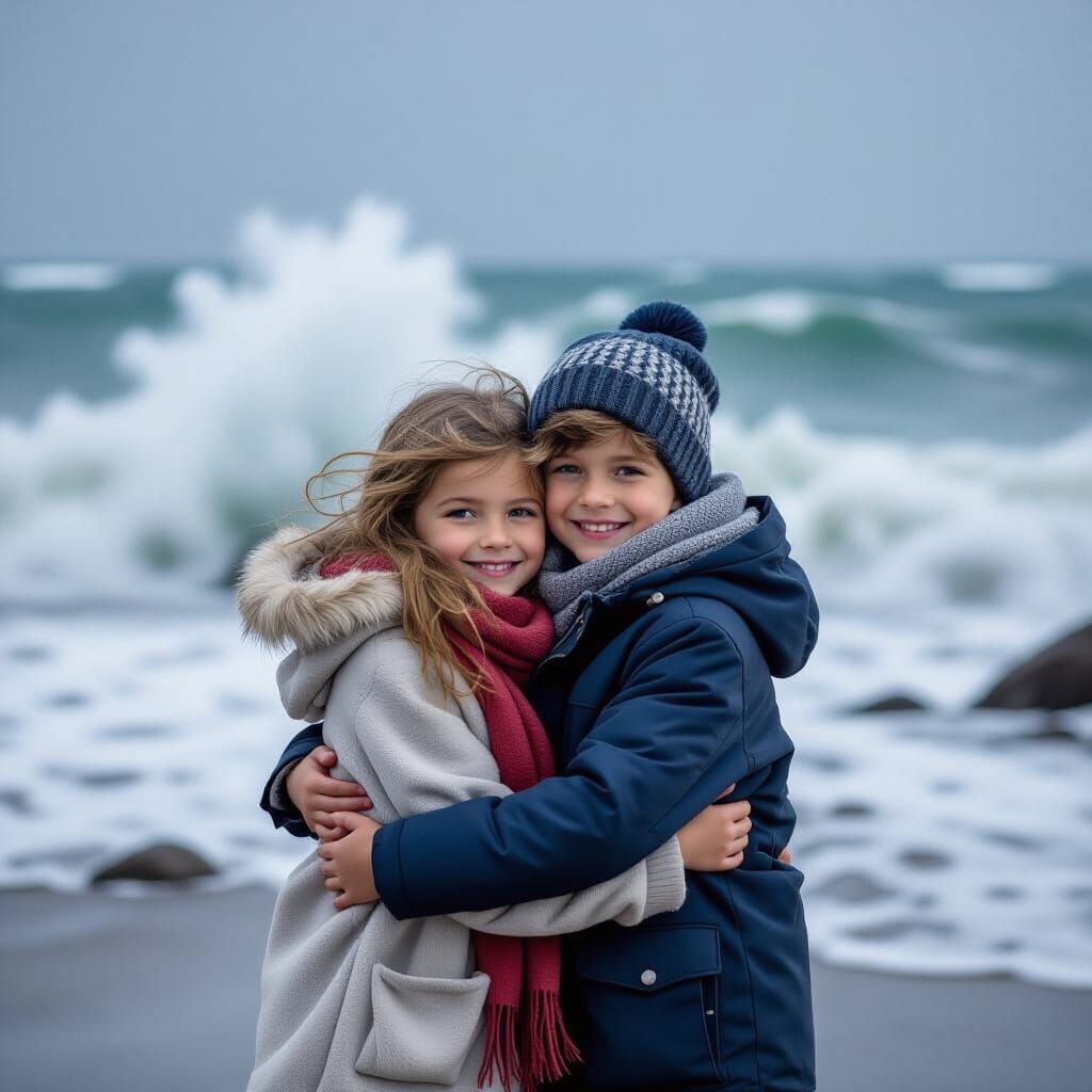 Children at Stormy Shore: Professional Photography