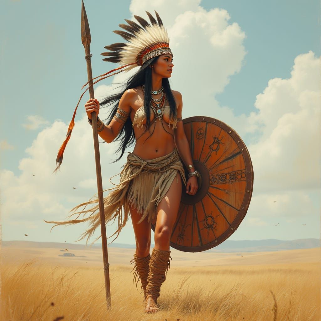Stately Young Cherokee Warrior in Traditional Regalia