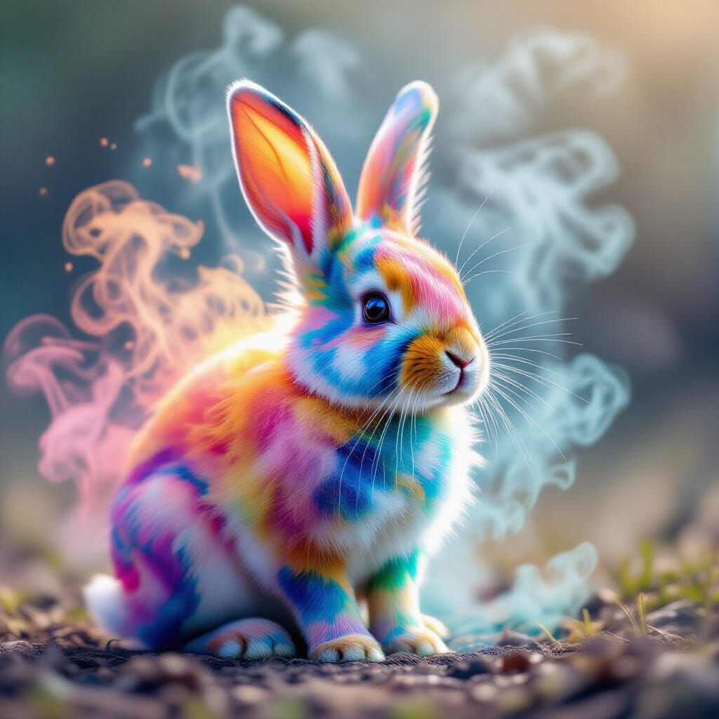 Colorful Rabbit Made of Smoky Paint