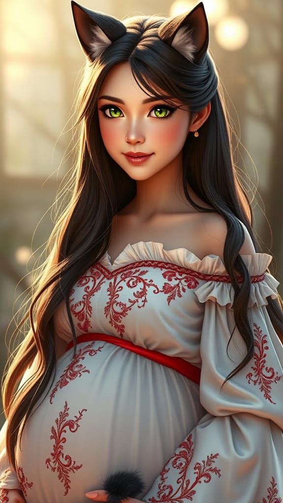 Radiant Medieval Fantasy Bride with Wolf Ears and Tail