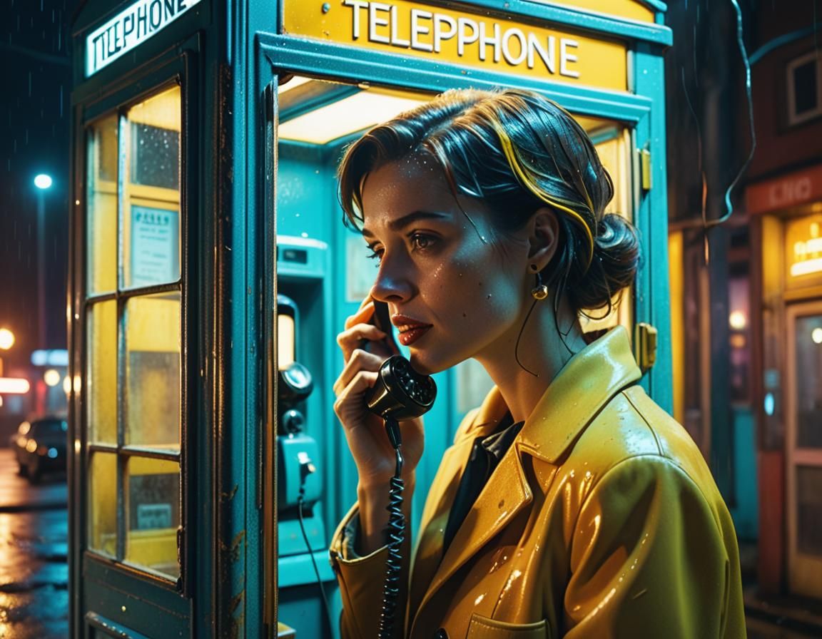 Surreal Woman in Abandoned Telephone Booth
