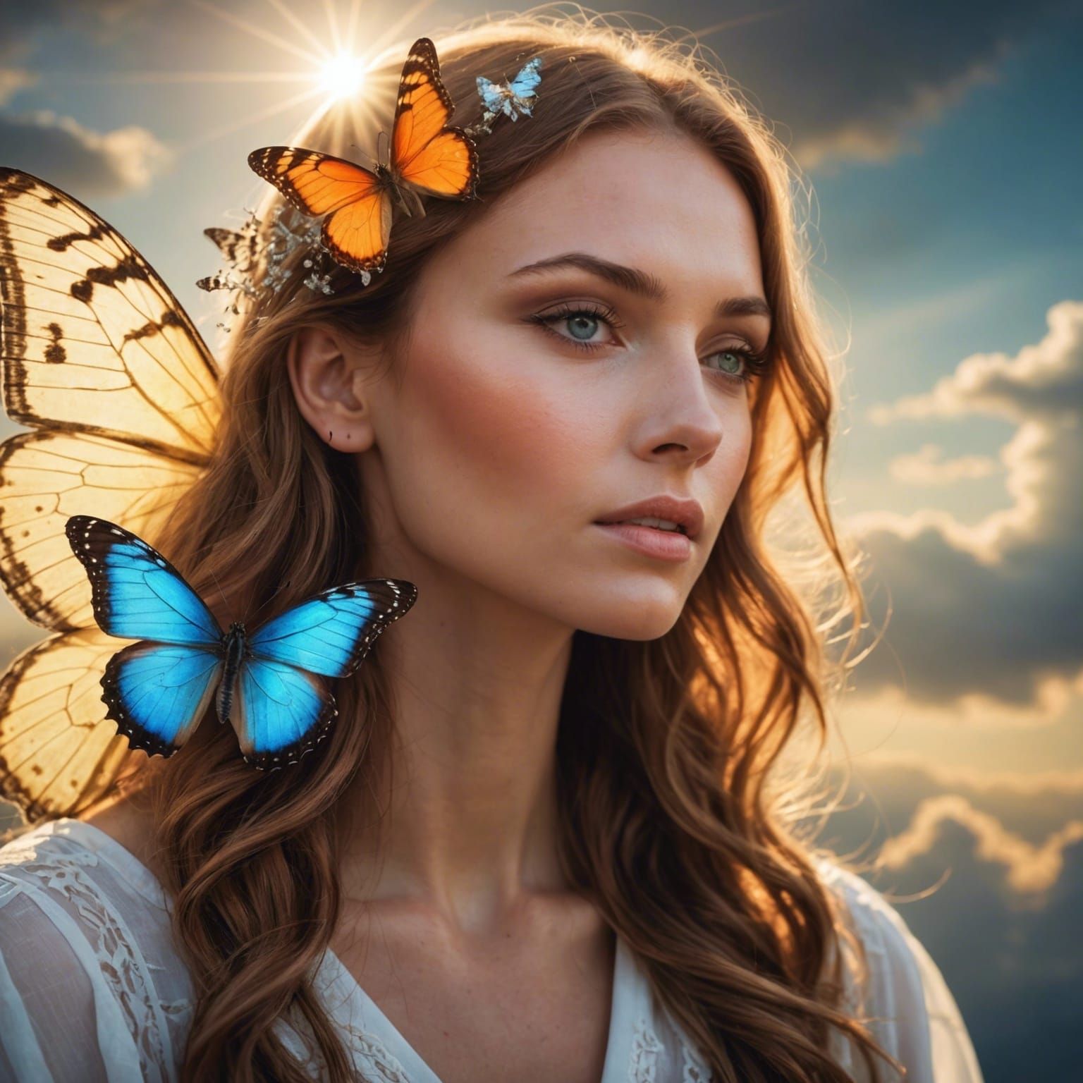 Ethereal Butterfly-Human Hybrid in Divine Light