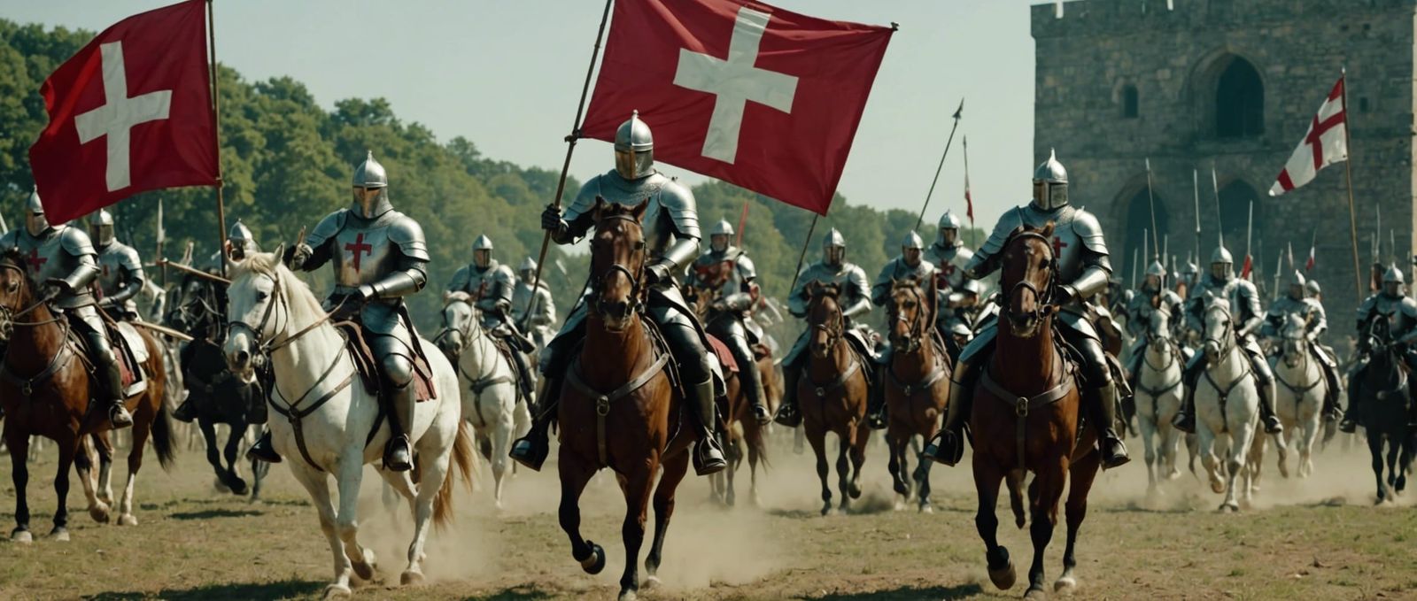 Templar Knights Battle Charge in Volumetric Lighting