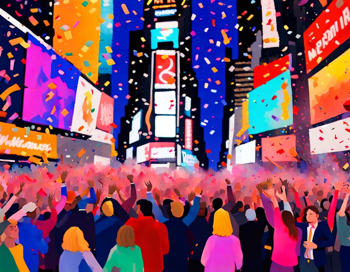 New Year's Eve Celebration in Gouache Style