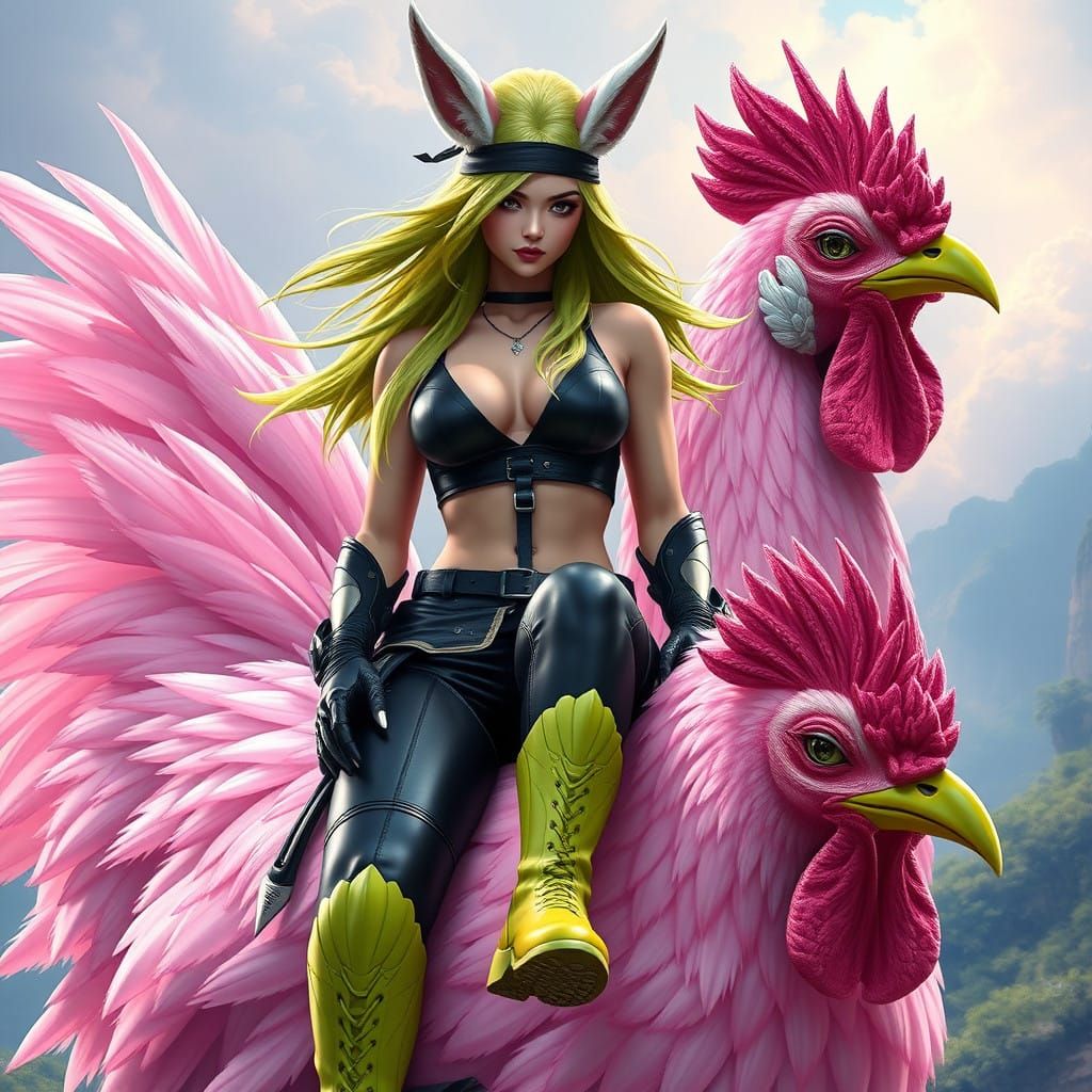 Sensual Anime Warrior Maiden Adorns Magnificent Pink Dragon....