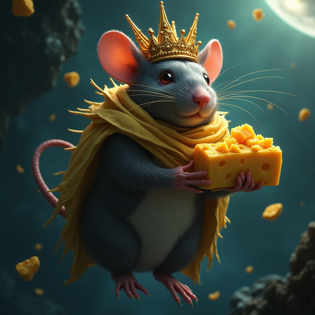 Majestic Cheese-Crowned Rat Towers Over Earth in Cosmic Glor...