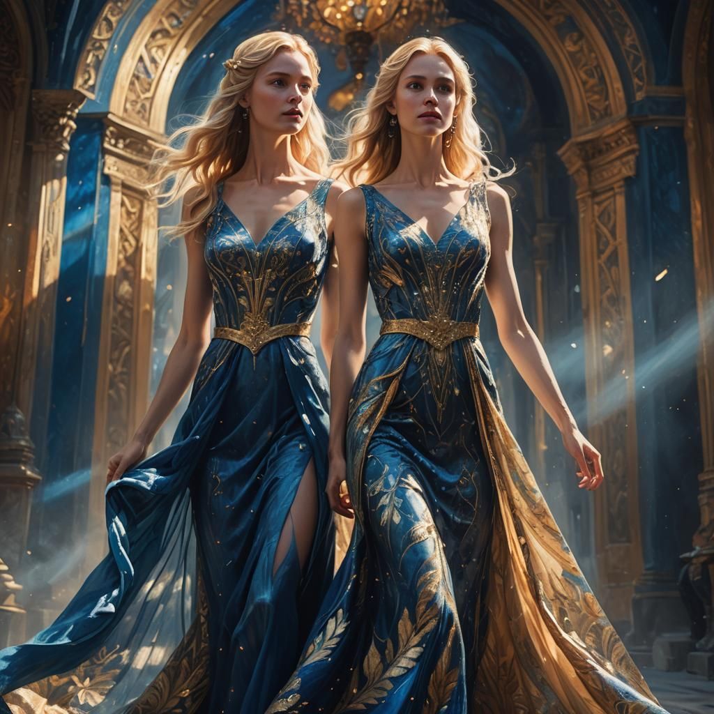 Fantasy Woman in Blue Dress: Cinematic Concept Art