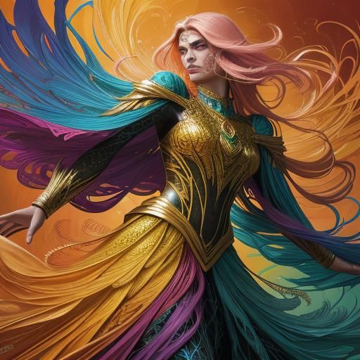 Fantasy Woman with Flowers in Abstract Expressionism Style