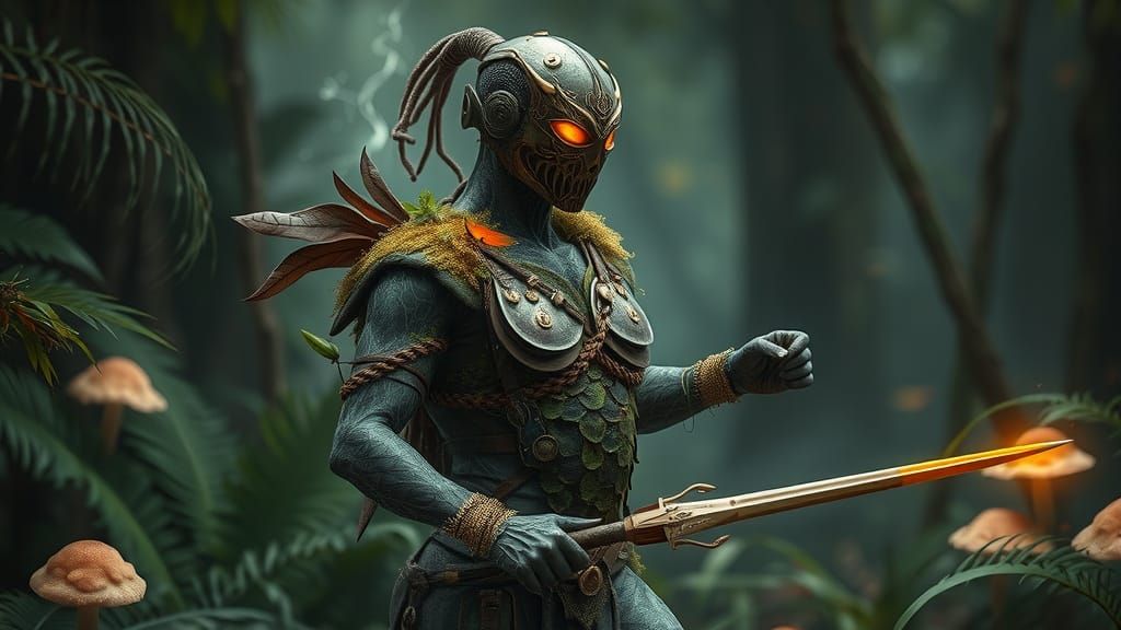 Cyber-Organic Jungle Warrior in Emerald Hues